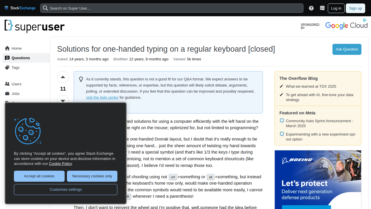 Screenshot of Solutions for one-handed typing on a regular keyboard